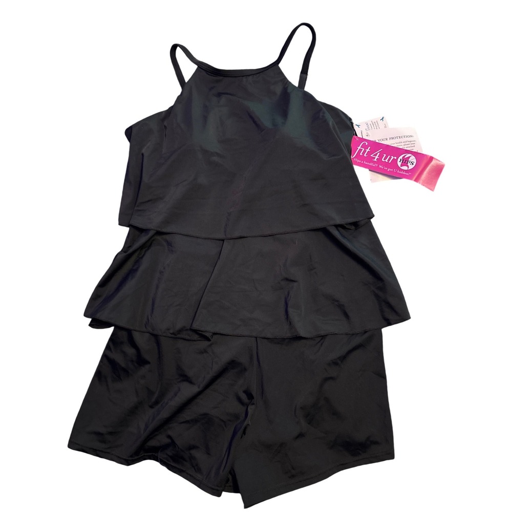 Nip Tuck Swim Joanne Deco Foil Black Gold Tummy Control One Piece Swimsuit 10